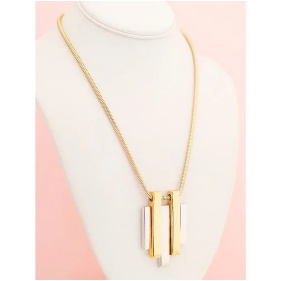 Vtg Avon Gold Tone Silver Tone Abstract Modernist Pendant Chain Necklace 20” - Picture 2 of 9